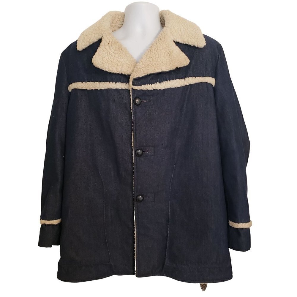 Vintage JCPenney Coat Sherpa Lined Ranch Western Boho Heavy Mens Large Long